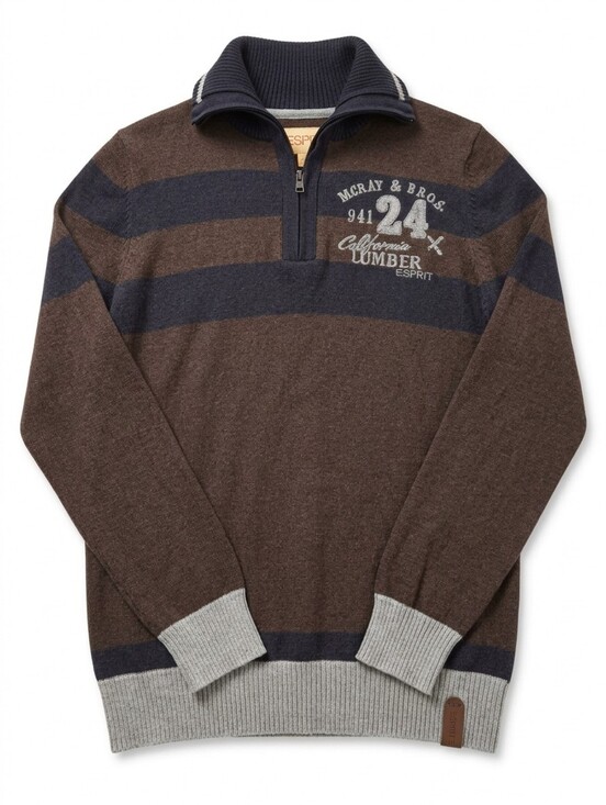 Esprit Other - Esprit Men’s Brown & Navy Quarter-Zip Striped Sweater Sz Medium